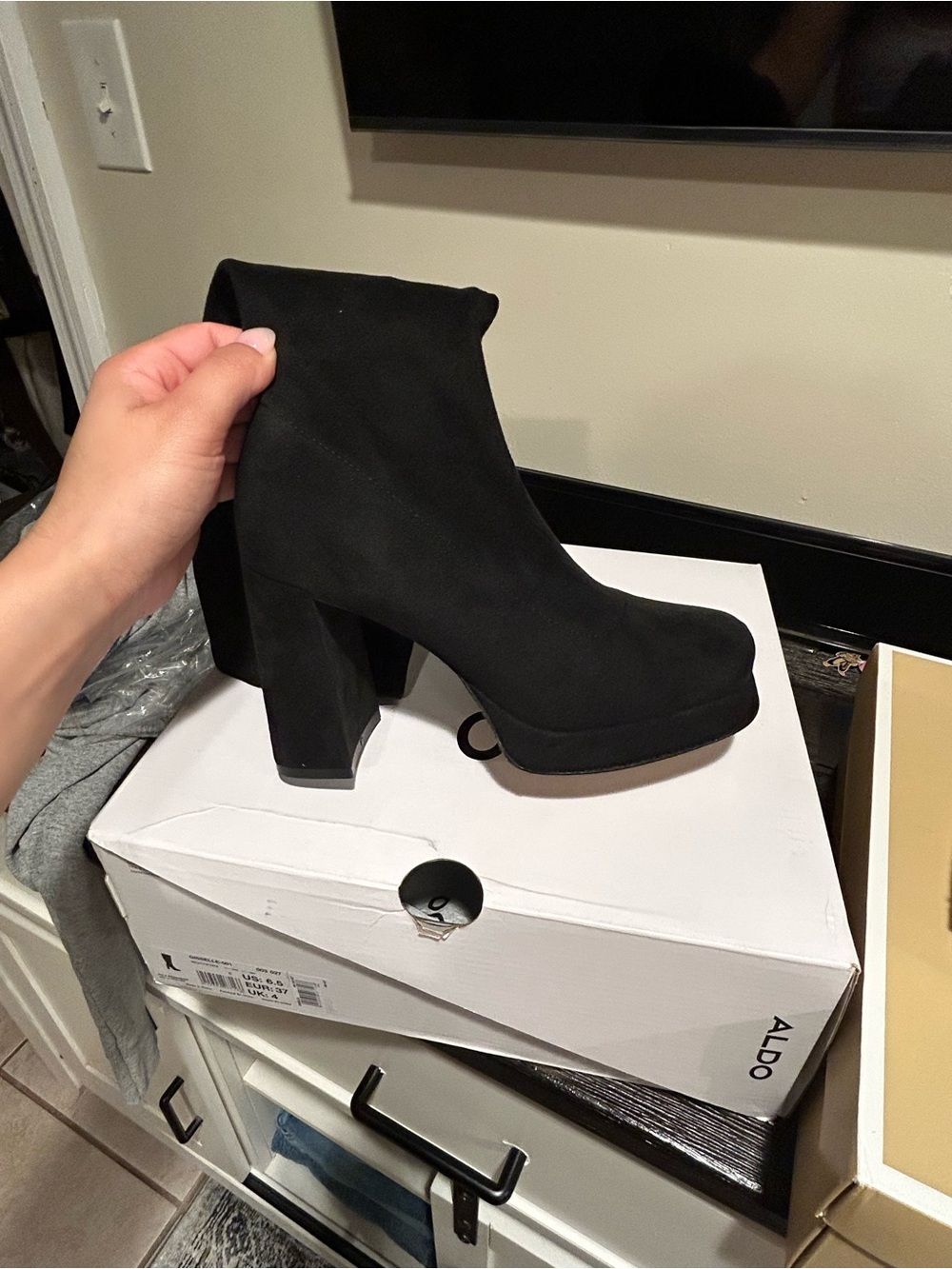 Aldo Black Suede Platform Ankle Boots